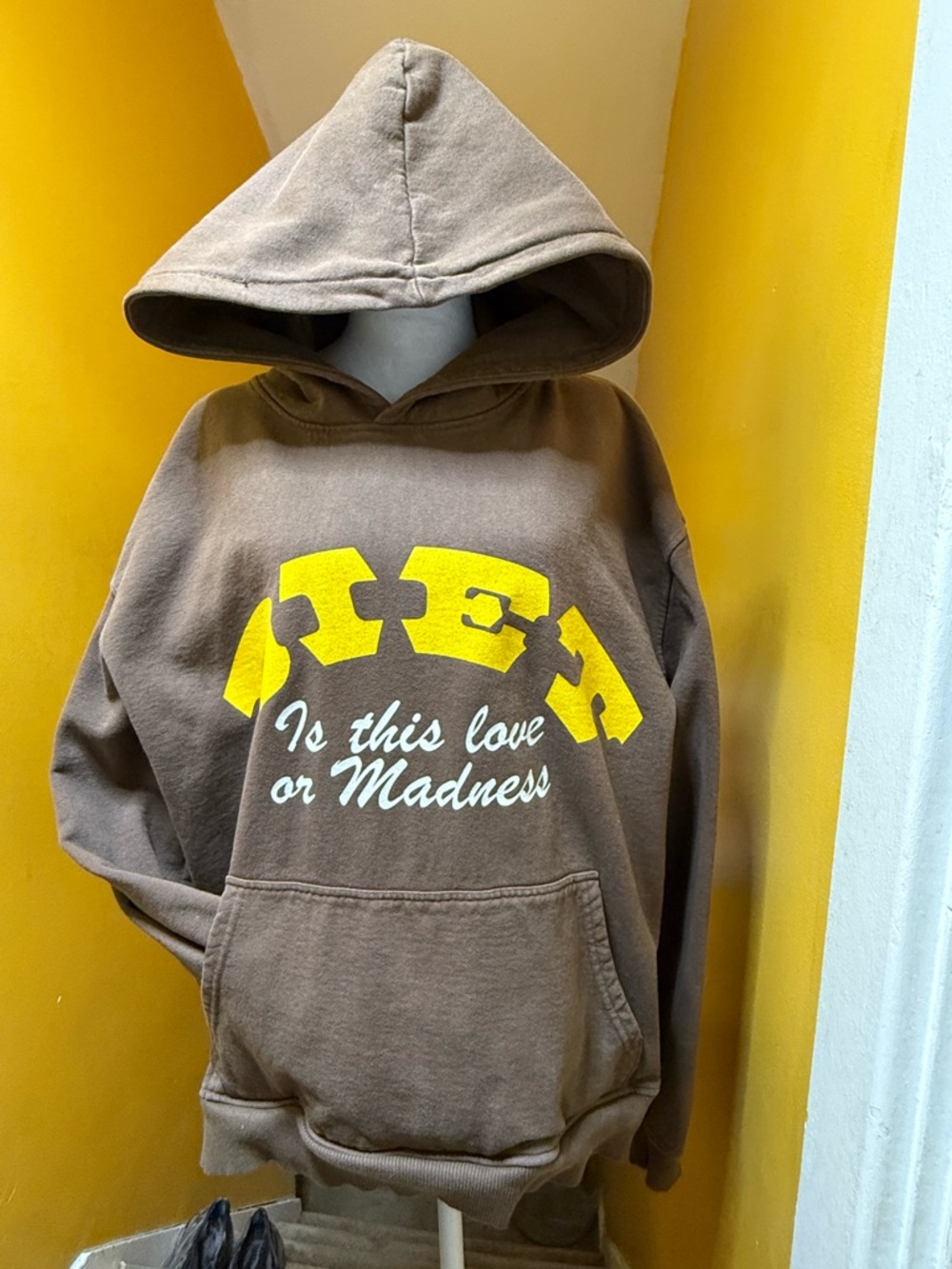 Brown Graphic Diet Starts Monday Hoodie with Is this love or Madness print